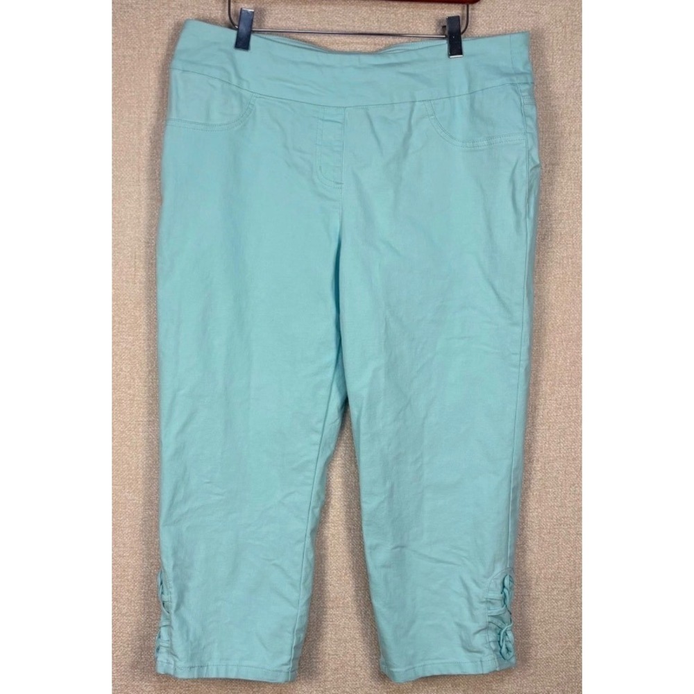 Ruby Rd Petite‎ Aqua Blue Pull On Capri Pants Lattice Hem 12P